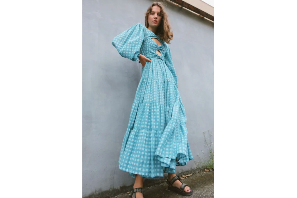 Woman in blue dress