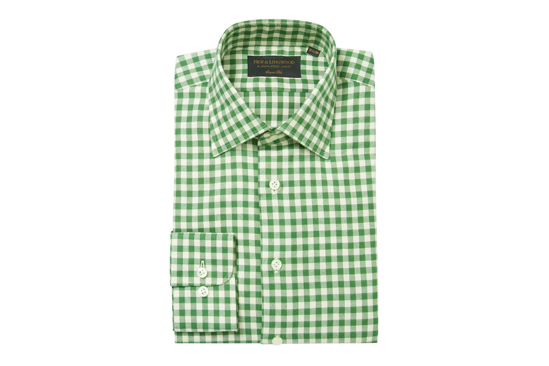 Green Gingham Soft Collar Classic Fit Flannel Shirt