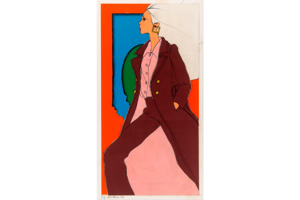 Antonio Lopez (1943 - 1987) Party Pant Suit, 1966. Ink & Colour Overlay Collage on Paper, signed & dated, Fashions of the Times, The New York Times Magazine August 1966 p.150, 63 x 34 cm