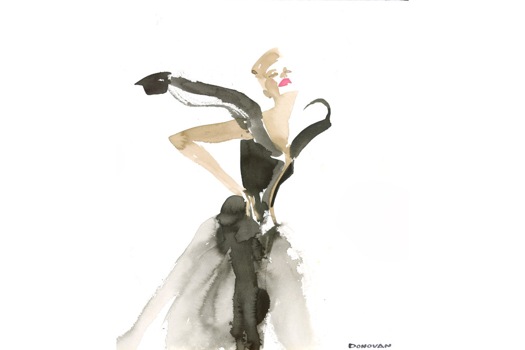 Bil Donovan (1953 - ) Spirit, Stéphane Rolland Paris Spring Couture, 2019. Watercolour Ink on Paper, signed, Luxure Magazine, 38 x 32 cm
