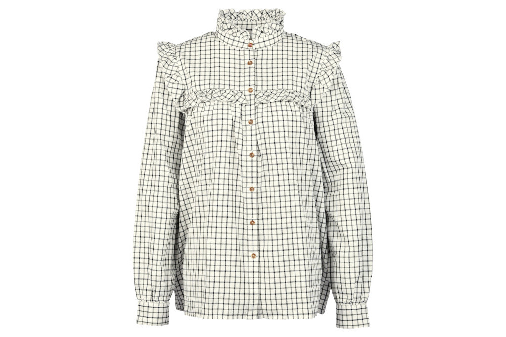 Check shirt with frill trim