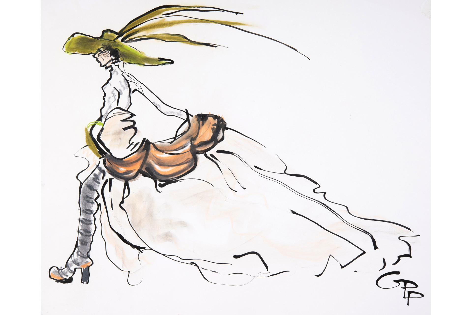 Gladys Perint Palmer (1947 - ) for Jean Paul Gaultier, 2005. Ink & Oil Pastel on Paper, signed, L'Officiel Russia, December 2005, 48 x 61 cms
