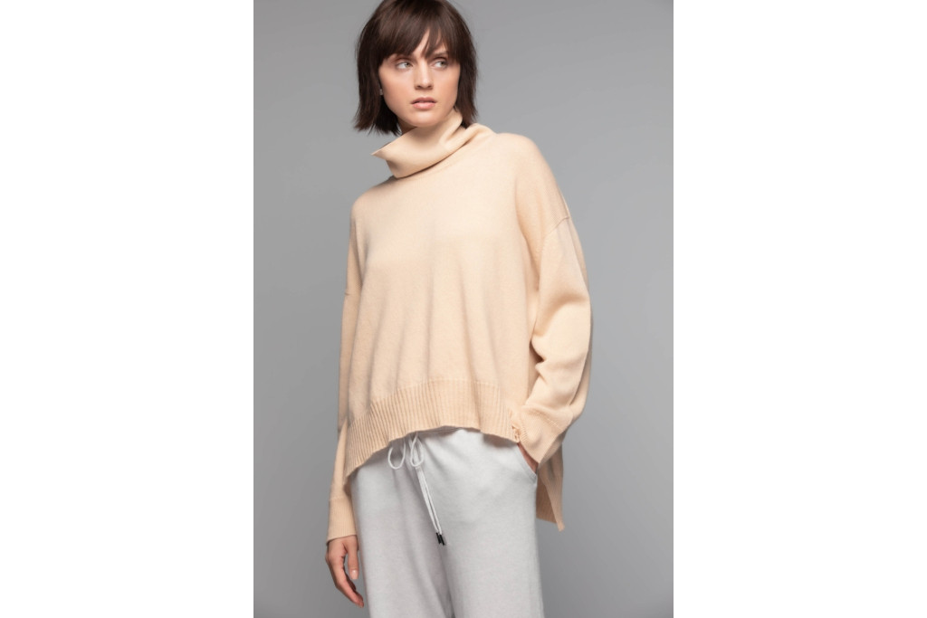 Johnstons of Elgin Cropped Roll Neck Cashmere Jumper in Cashew, £335