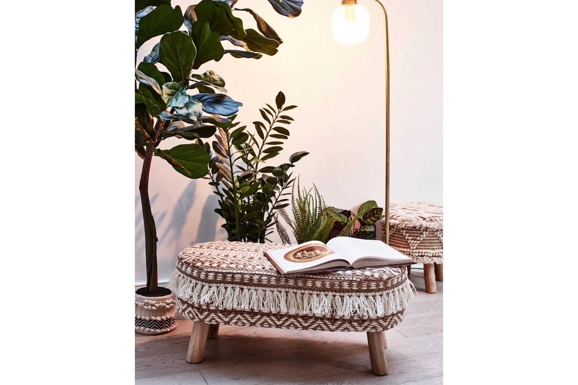 Oliver Bonas Tassel Tufted Natural & Cream Bench