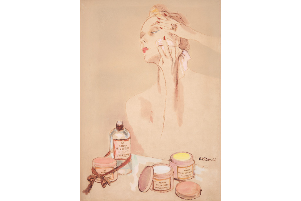 René Bouché (1905 - 1963) Elizabeth Arden, 1949. Watercolour on Board, signed, Elizabeth Arden Advertising, 53 x 37 cm