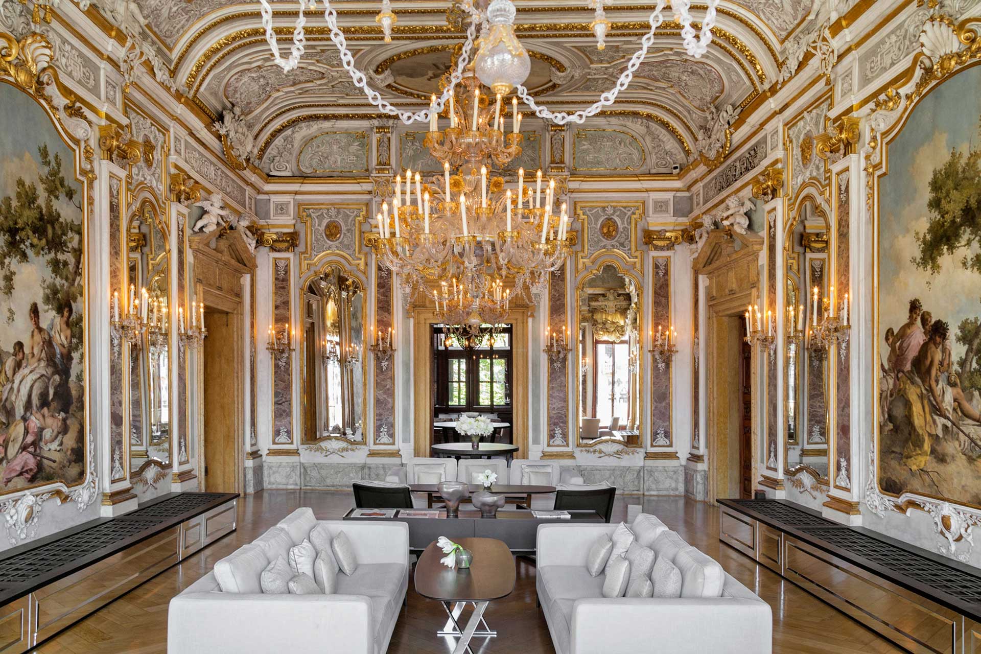 A luxurious sitting room in the Aman, Venice