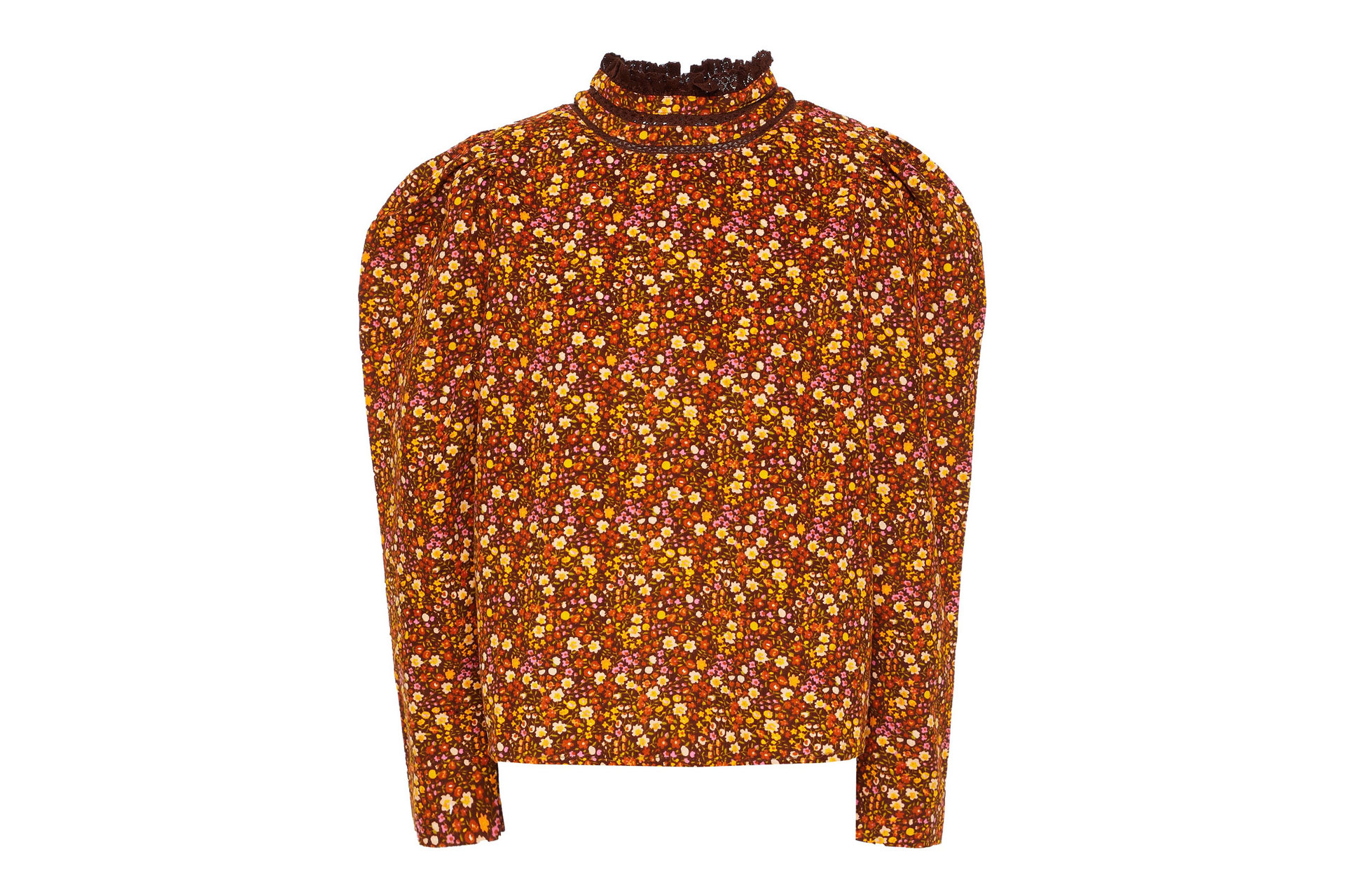 Bytimo Lace-Trimmed Floral-Print Cotton-Corduroy Blouse