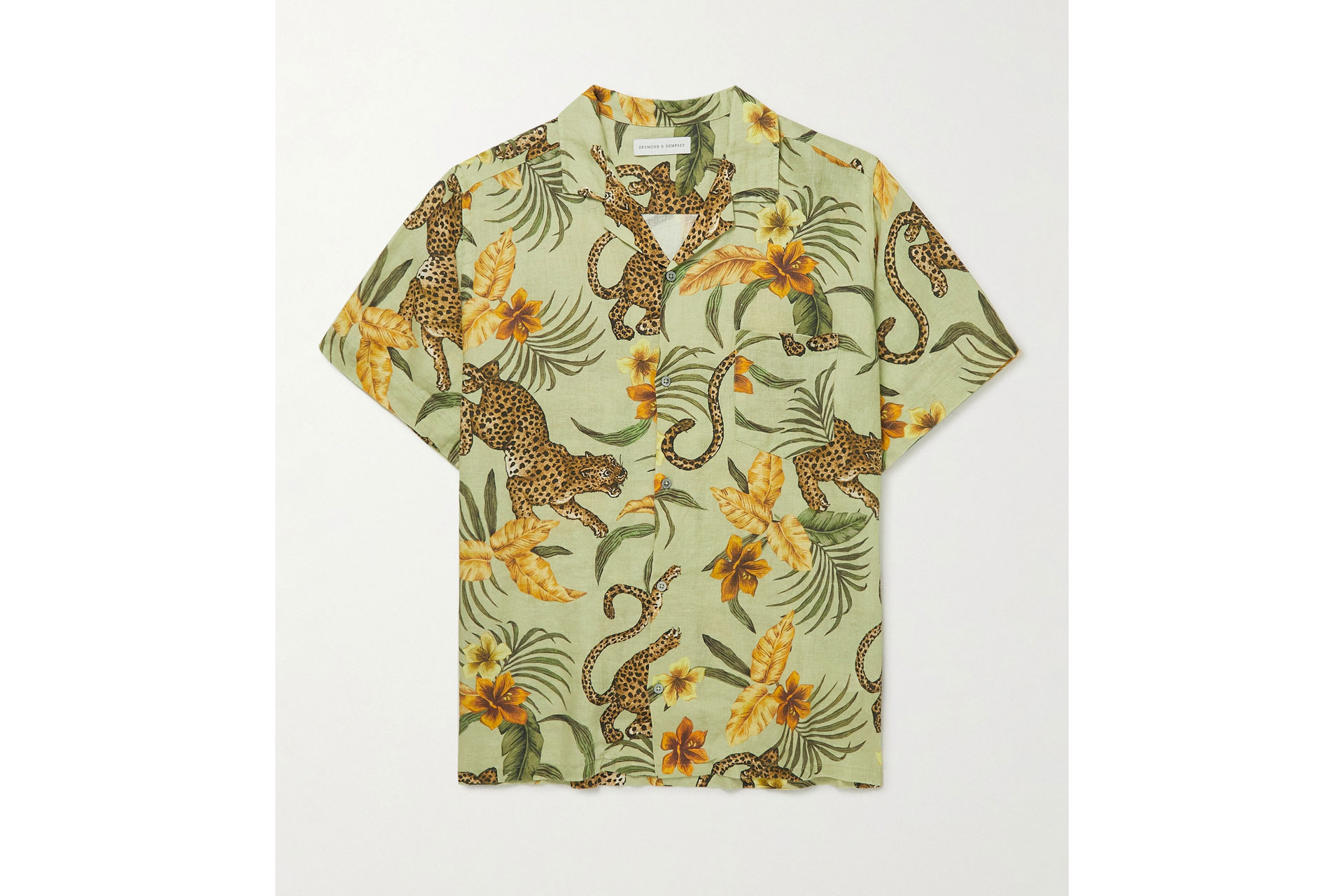 Desmond & Dempsey Camp-Collar Printed Linen Pyjama Shirt