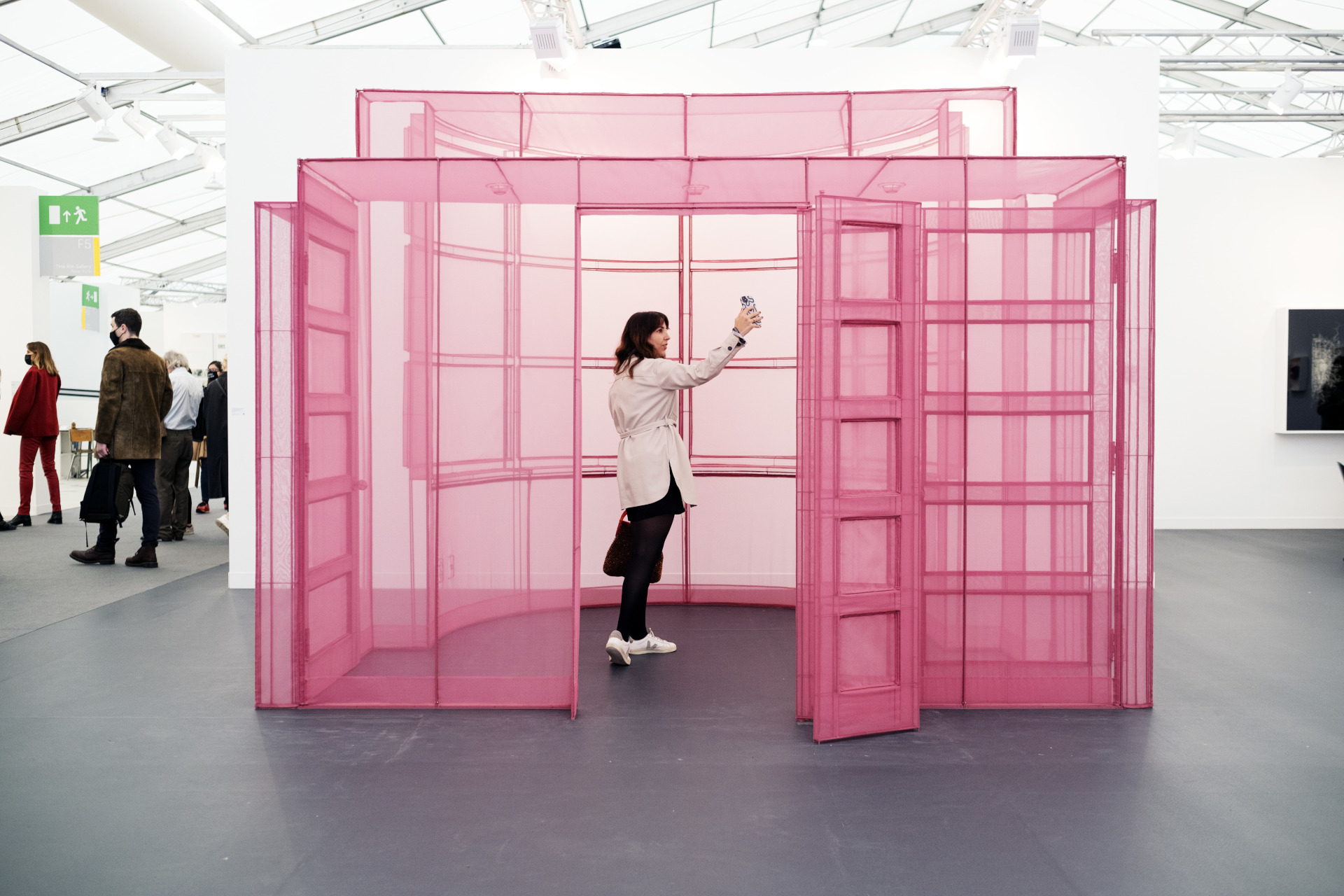 Pink sheer structure in gallery fair