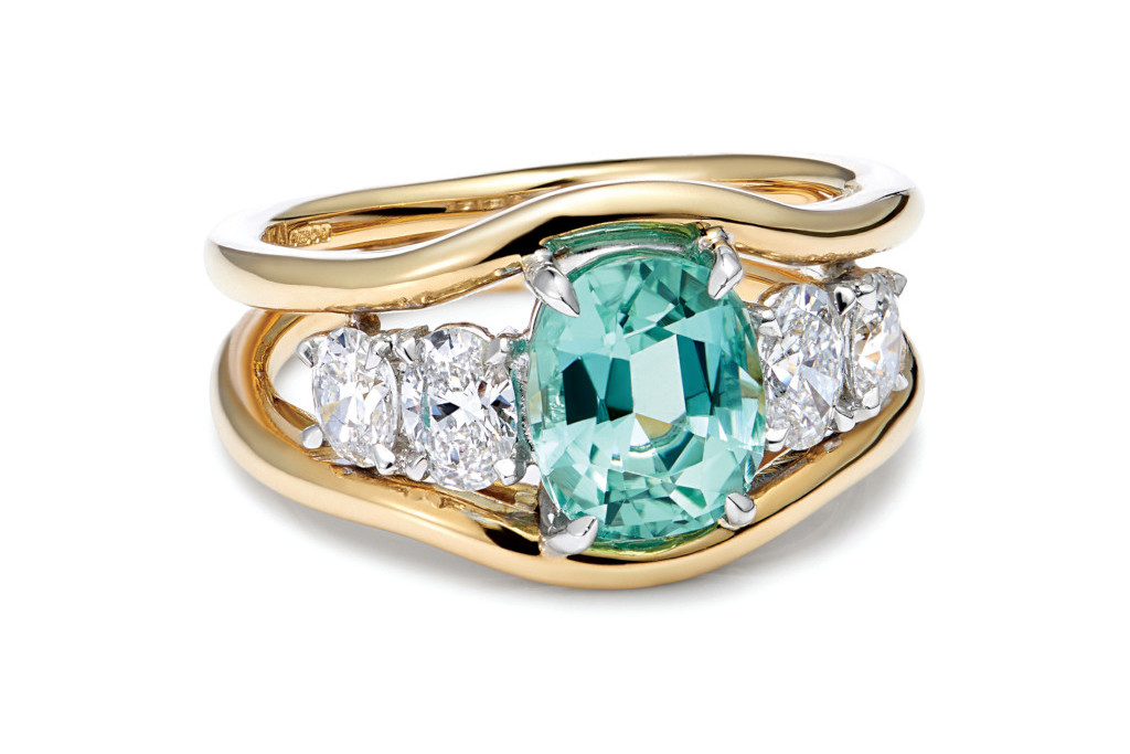 Minka 18ct yellow gold, mint green tourmaline and diamond ring, £8,500