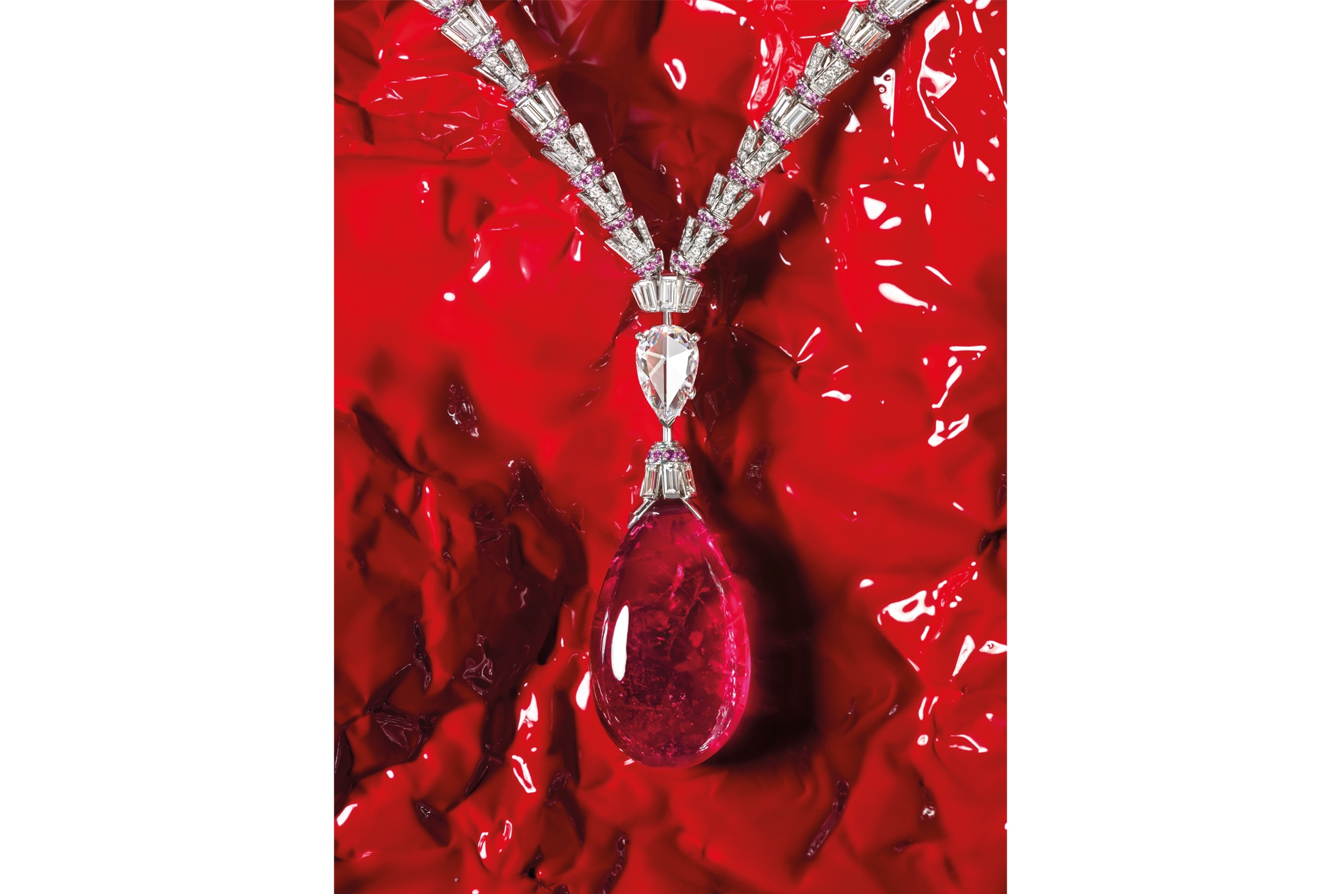 colourful jewellery Cartier rubellite and diamond necklace