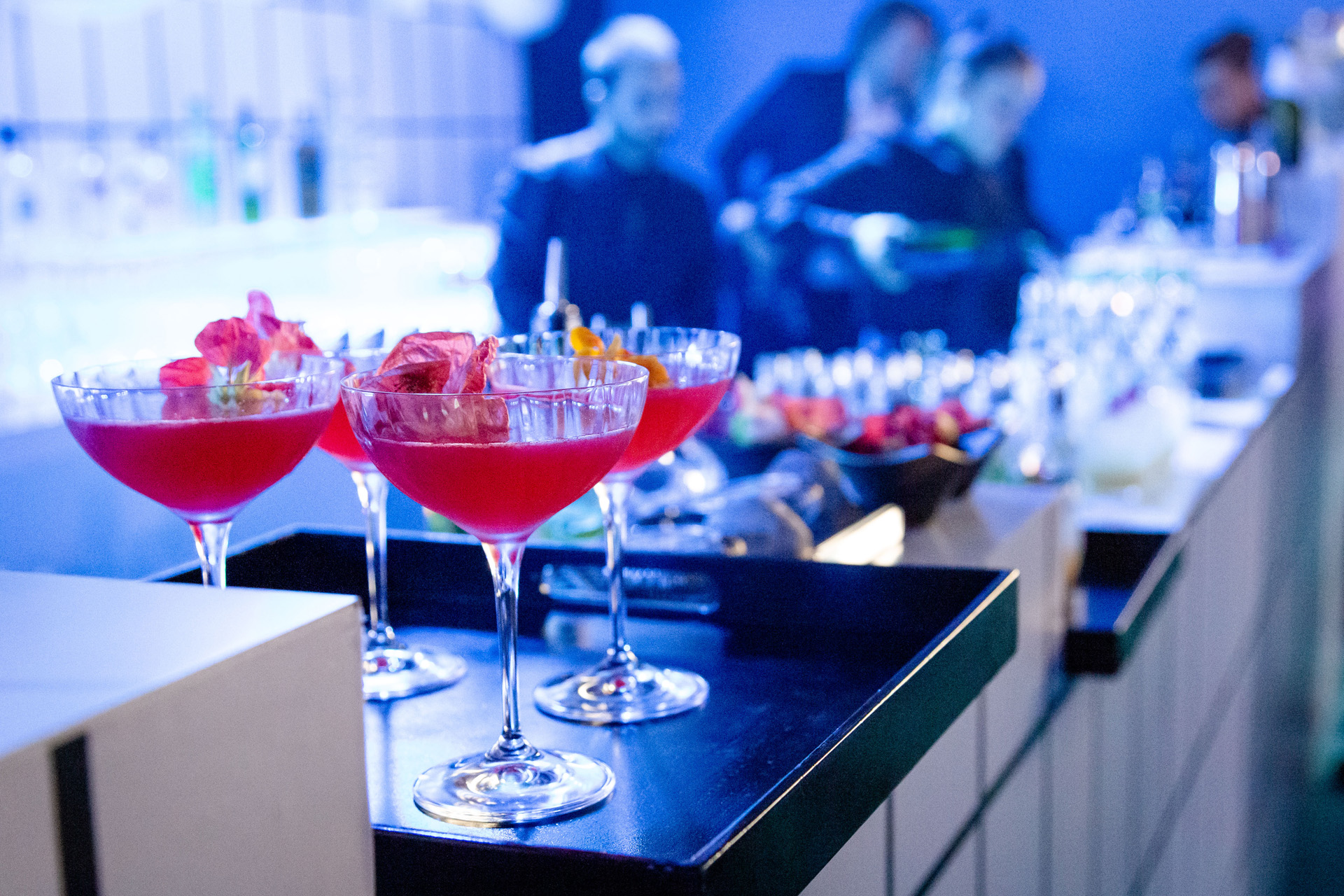 cocktails in the foreground at a party