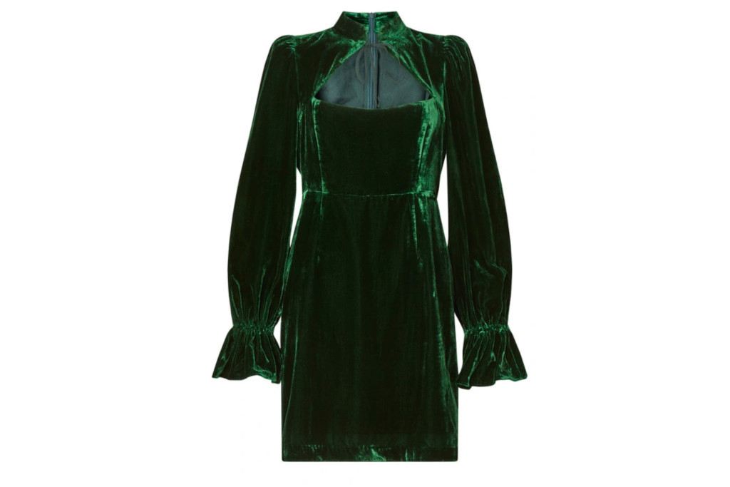 Green velvet mini dress