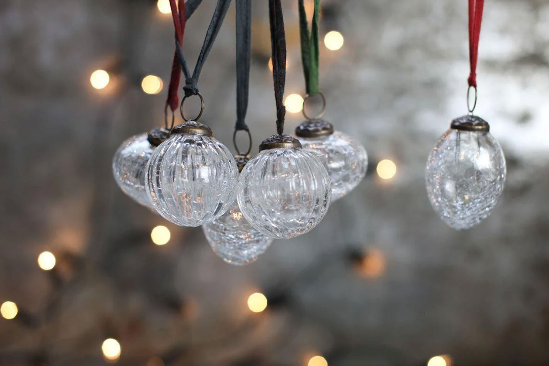 Nkuku Snow Drop Baubles - Clear Crackle (Set of 4)
