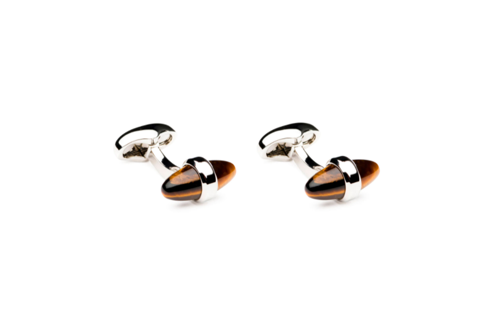 Church's Bullet Cufflink Tigers Eye and Rhodium Plated Bullet Tigers eye