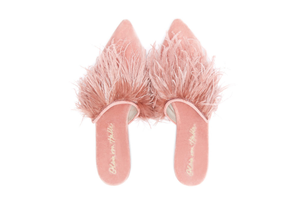 Olivia von Halle pink feather slippers
