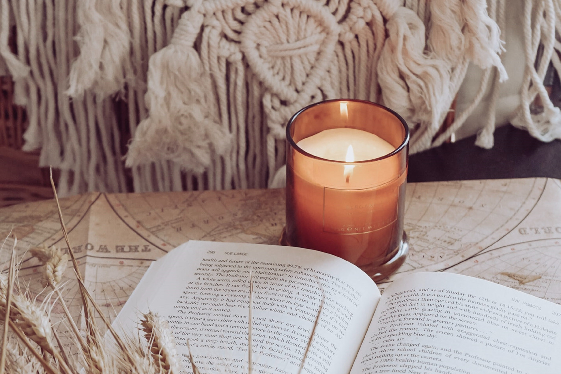 Scented Candle with book and blanket