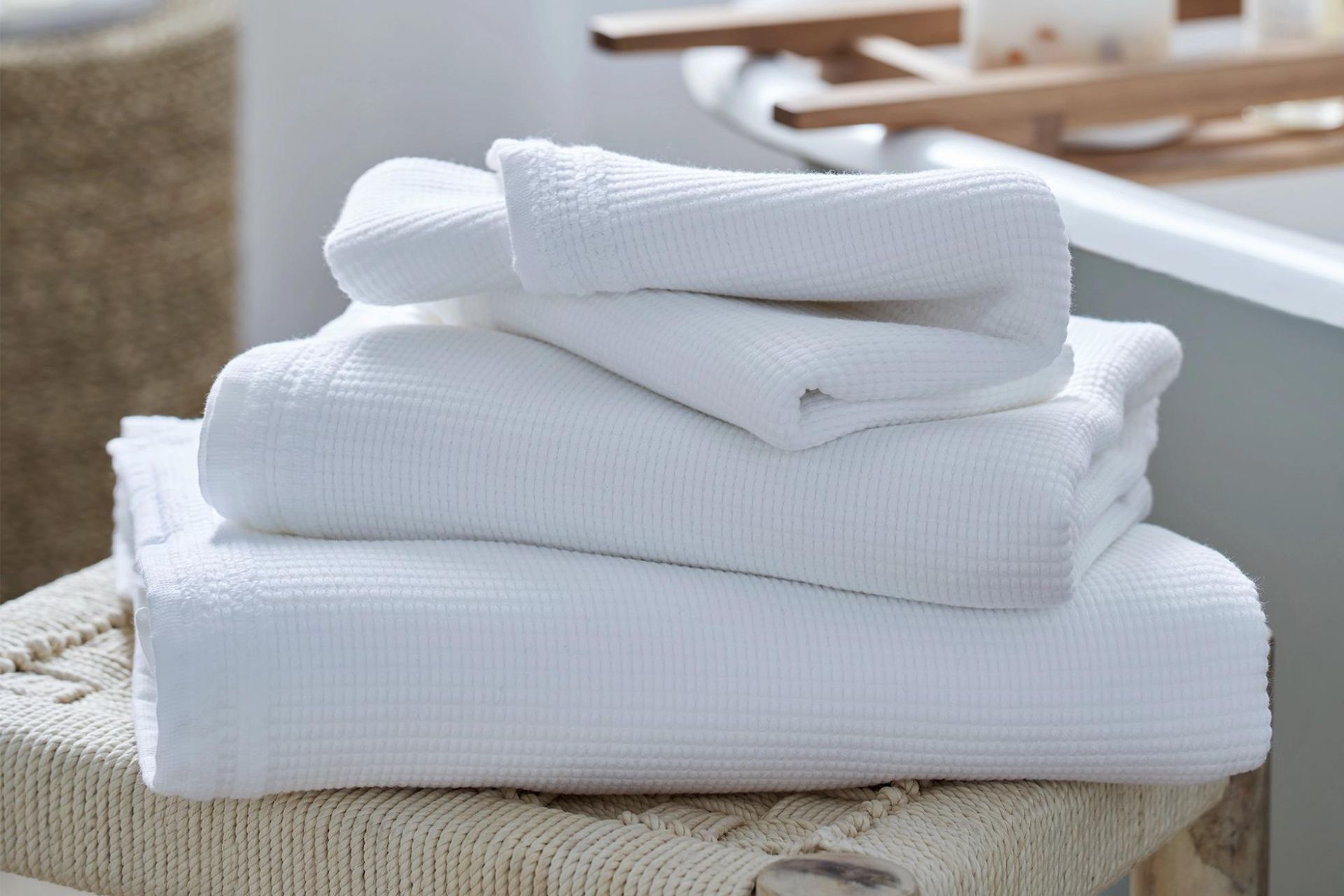 Pile of white waffle towels