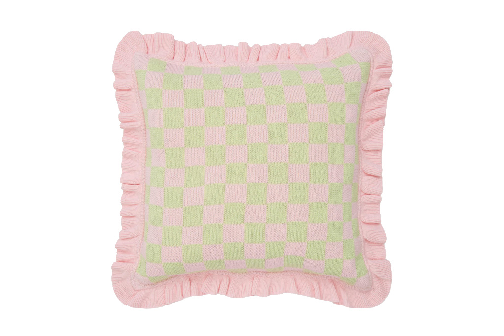 Olivia Rubin Pink-Green Check Knitted Cushion