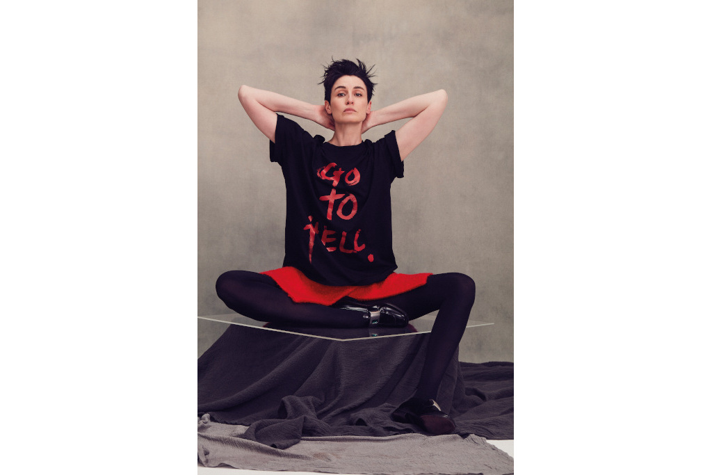 Model sitting on table