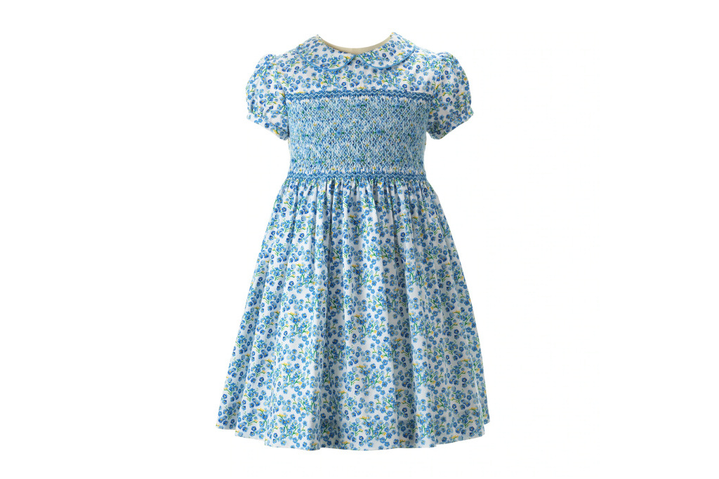 Blue floral smocked dress