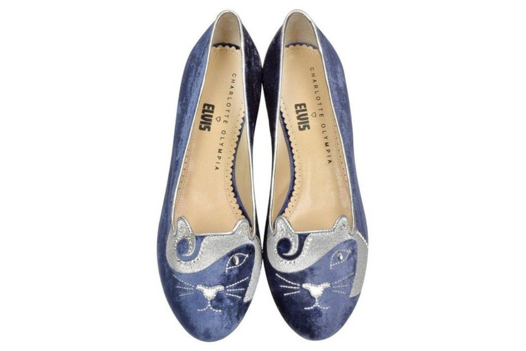 Blue and silver cat design flats
