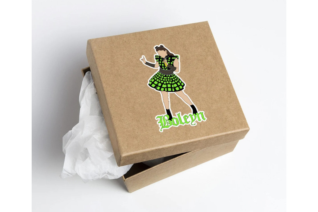 Box with vinyl stick on the front