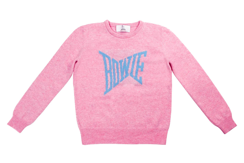 Pink jumper with blue text