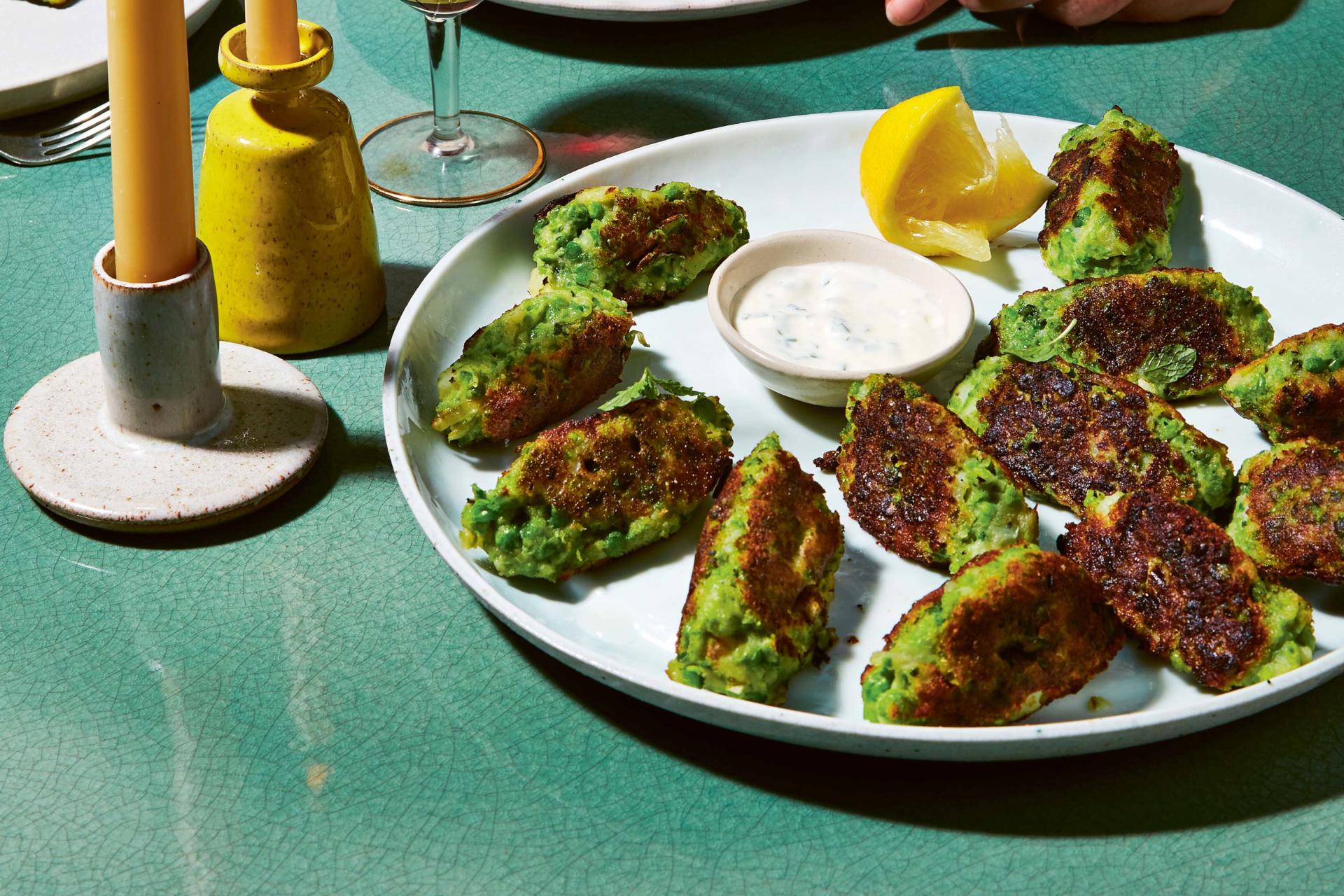Pea & Mint Fritters with Garlic Mayo