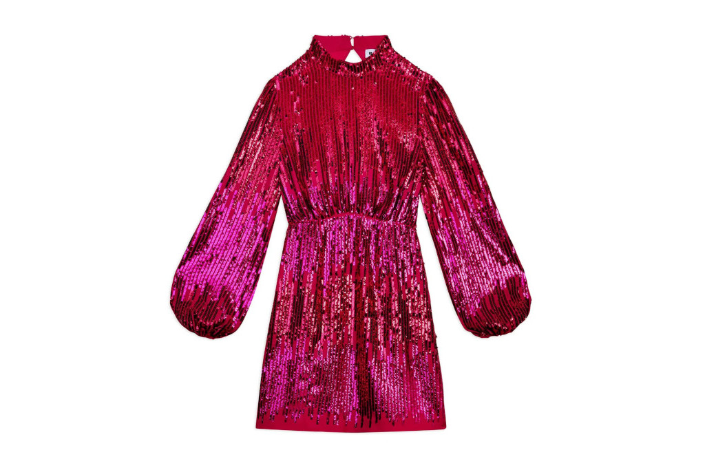Pink sequin puff sleeve mini dress