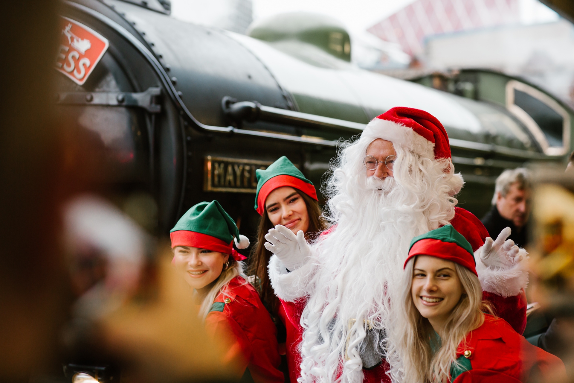 Father Christmas and his elves on the Santa's Steam Dreams experience