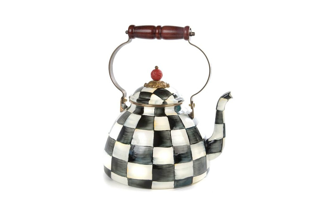 Mackenzie-Childs Courtly Check Enamel 3 Quart Tea Kettle
