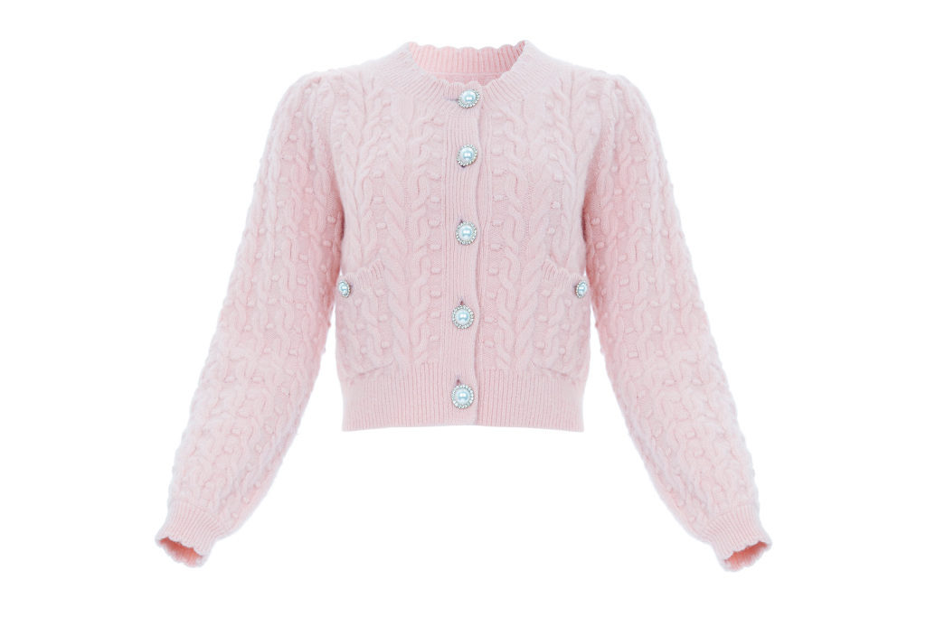 Needle & thread Cable Bobble Short Cardigan in Petal Pink
