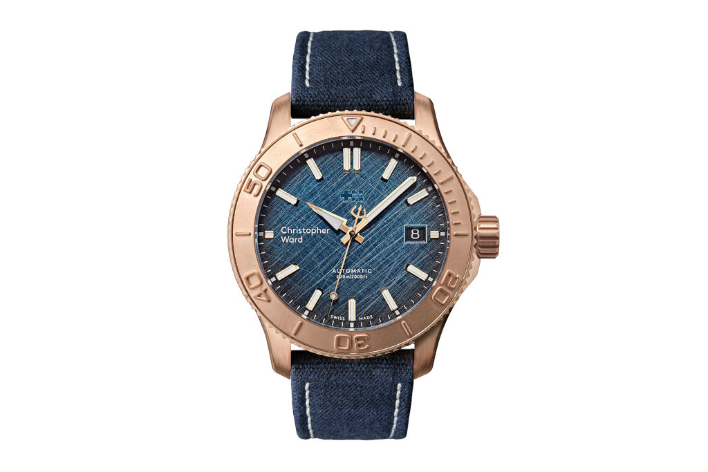 Bronze watch with blue face and strap