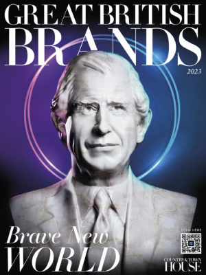 Bust of King Charles on blue background for magazine cover
