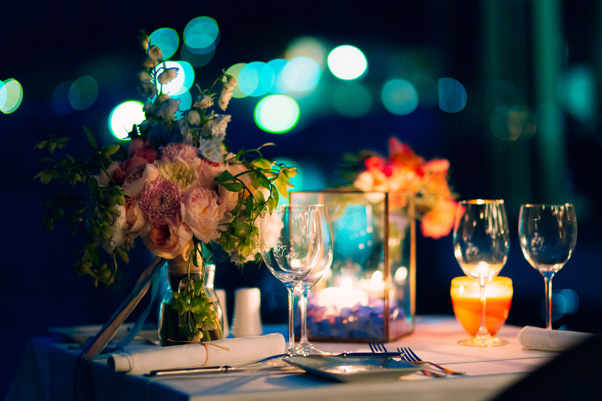 Romantic dinner table for two