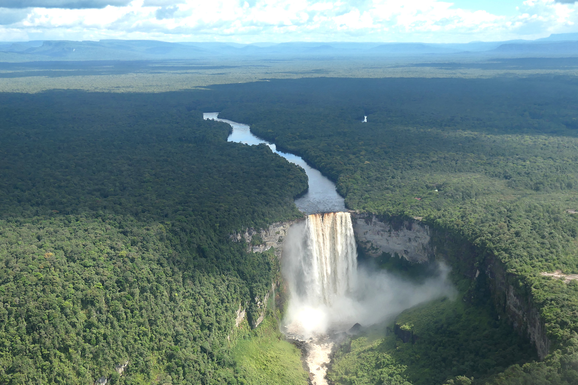 Jungle and waterfall scene in Guyana, South America
