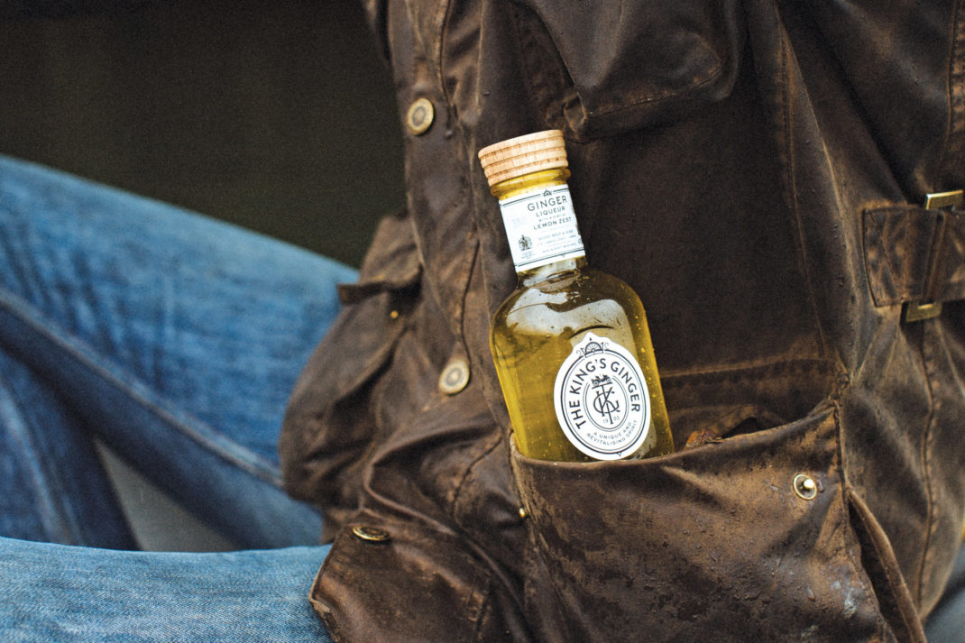 The King’s Ginger bottle in pocket