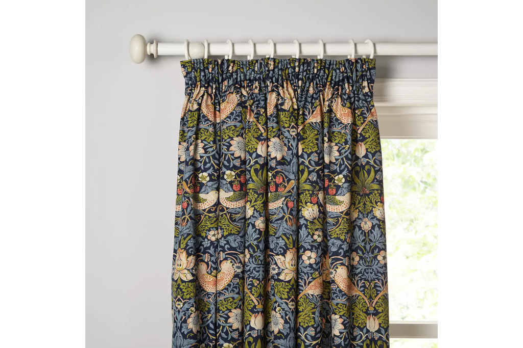 Morris & Co. Strawberry Thief Pair Lined Pencil Pleat Curtains in Indigo
