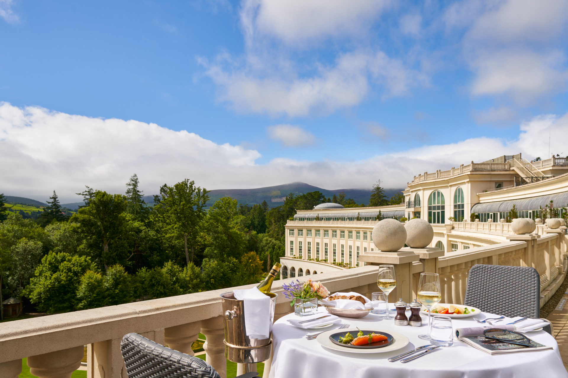 A balcony overlooking the countryside