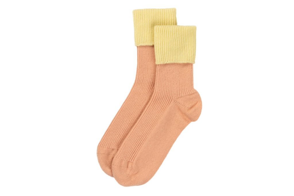 Peach and cream coloured cashmere socks
