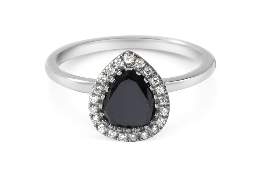 Silver rin with black pear-shaped stone