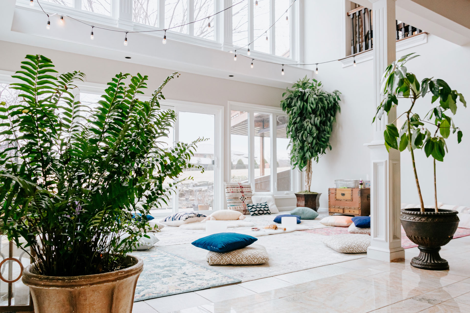 Interior view of an at home yoga studio