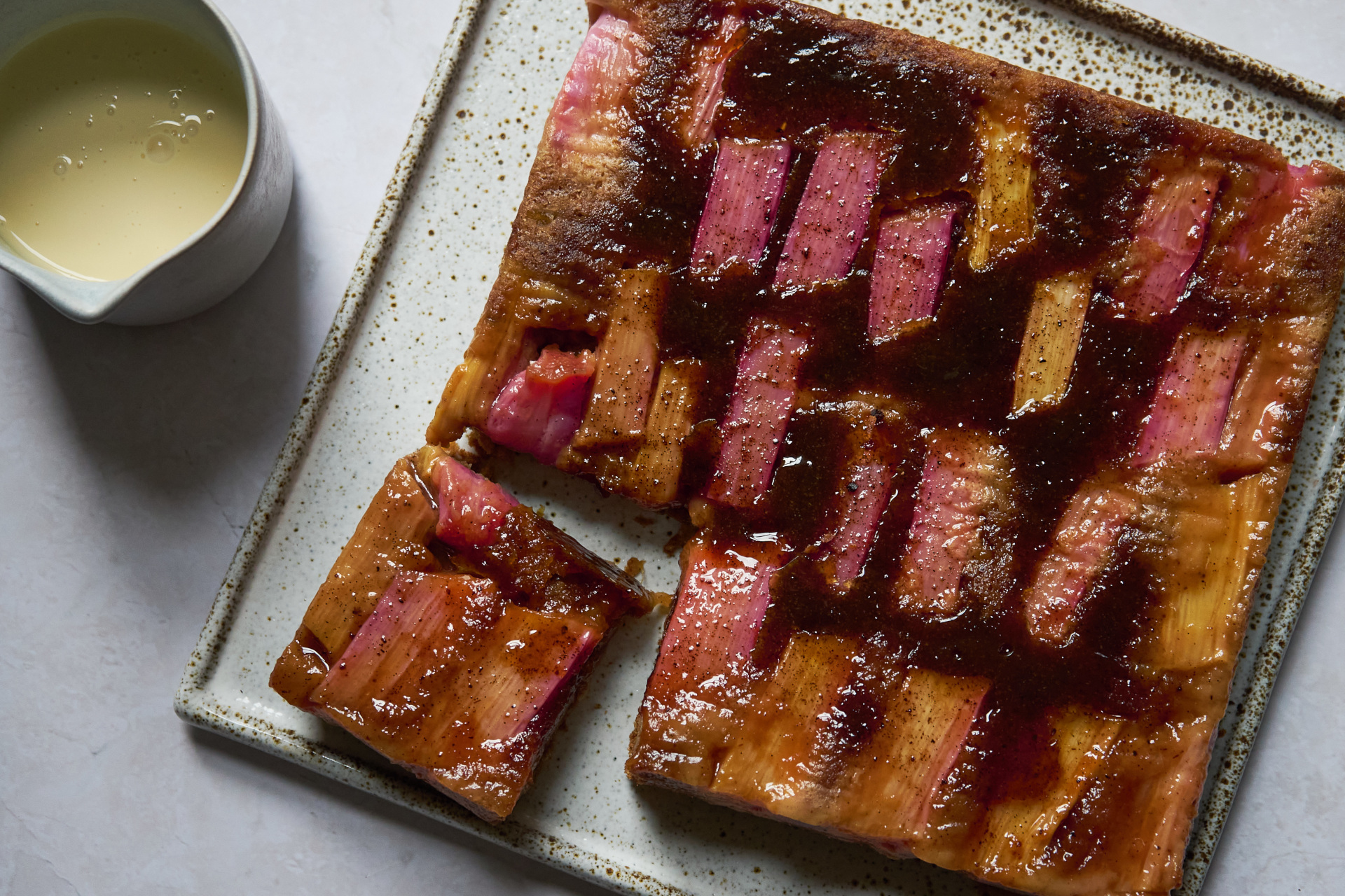 Upside Down Vanilla Rhubarb Brûlée Cake