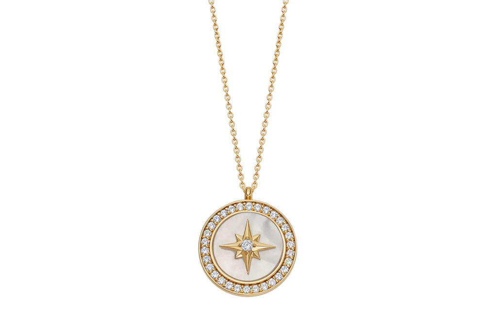 Astley Clarke Large Polaris Mother of Pearl Locket Necklace in Yellow Gold Vermeil