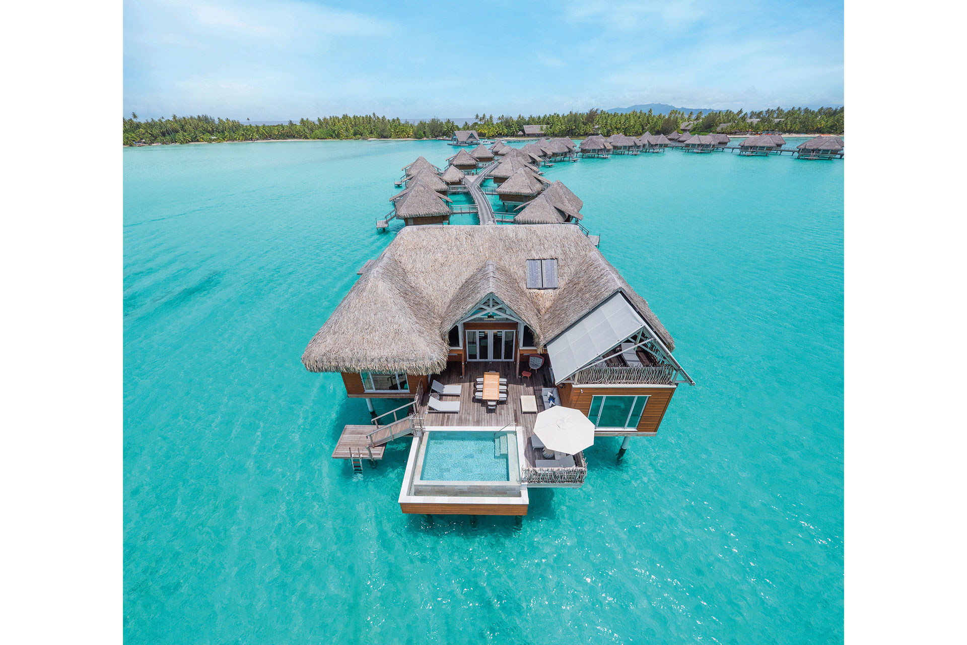 A shack in the Maldives viewed from above