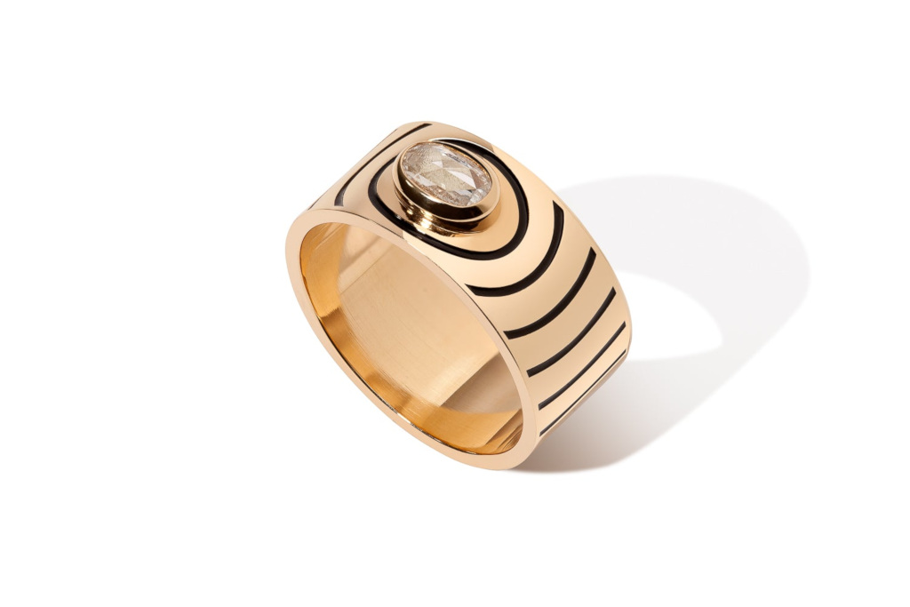 Halleh Aura Ring Diamond with Black Enamel