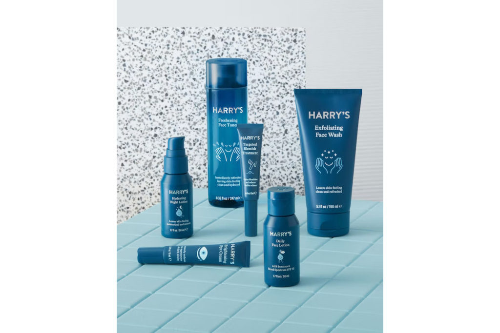 Blue bottles on blue wooden suface