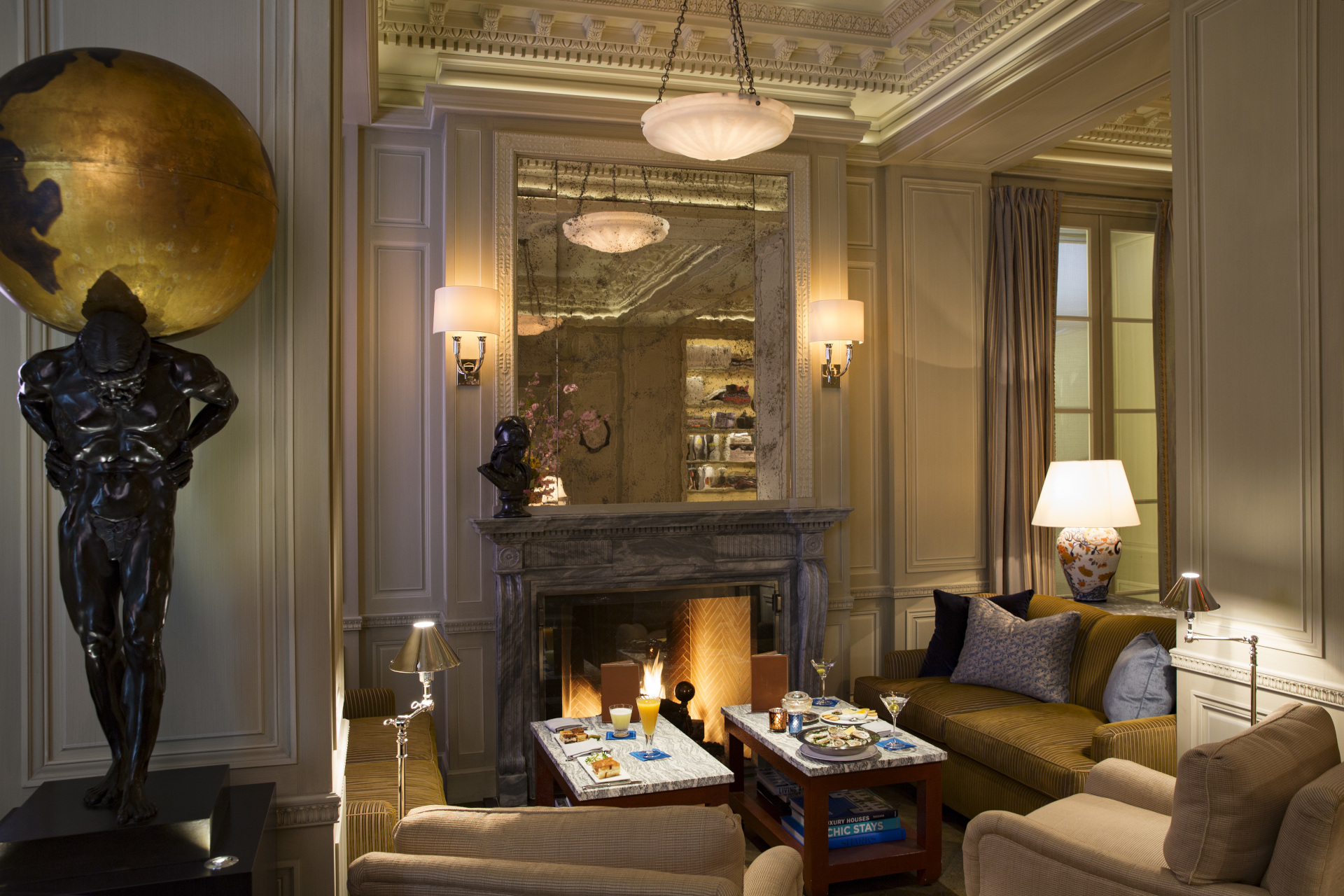 Fireplace in The Club Room at The Lowell Hotel