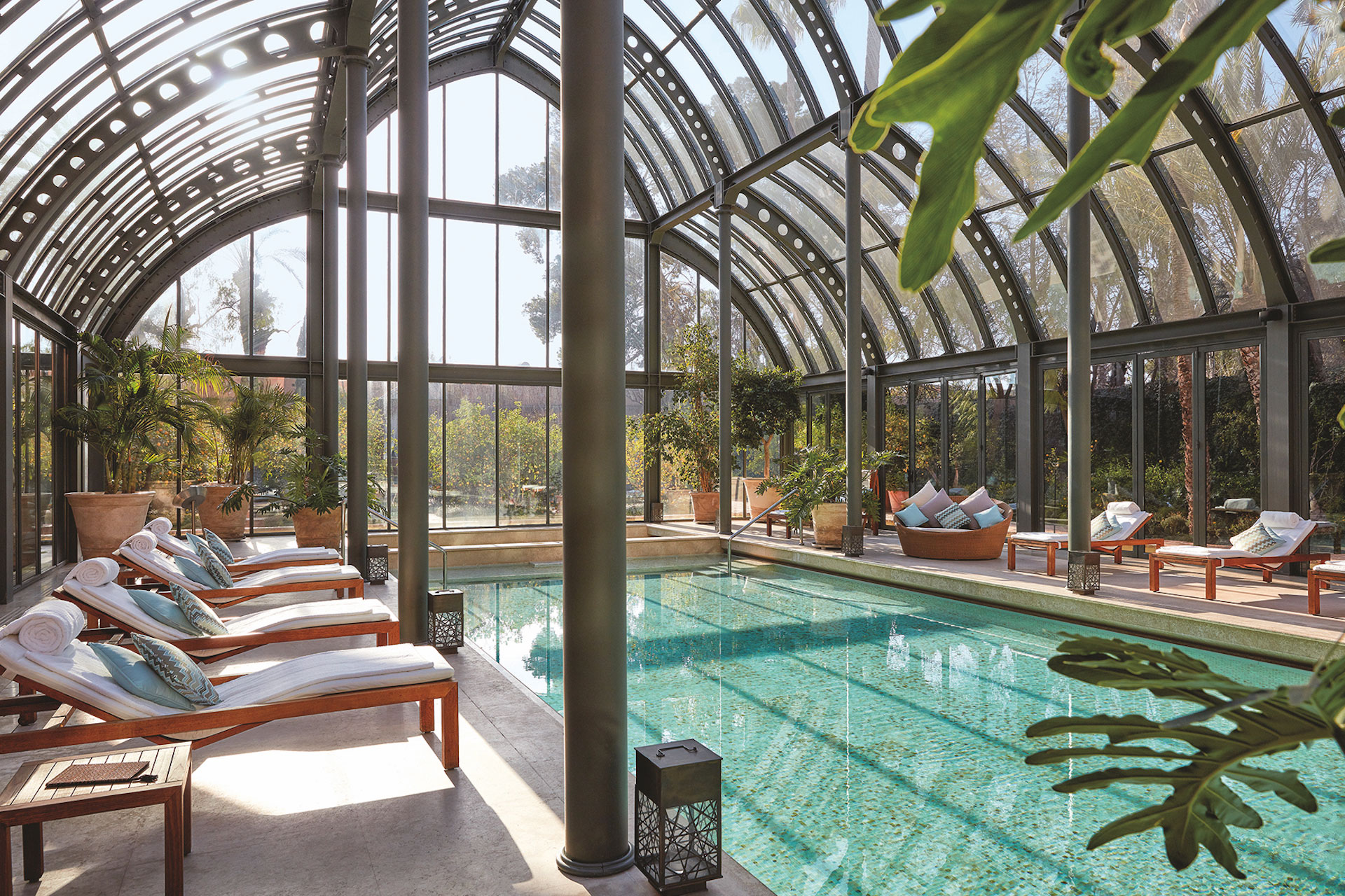 A spa in a glass house